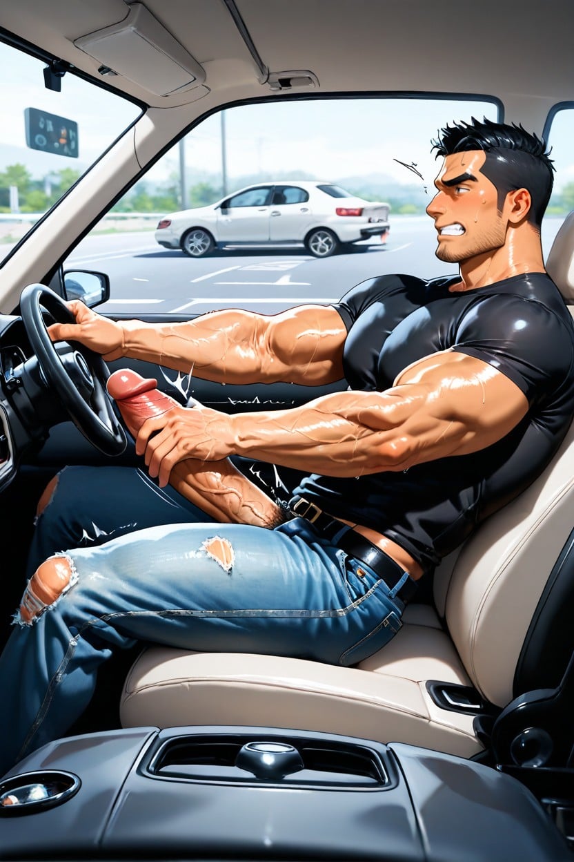 Pulled Down Jeans, Strong Arms, Twitching AI Gay Porn