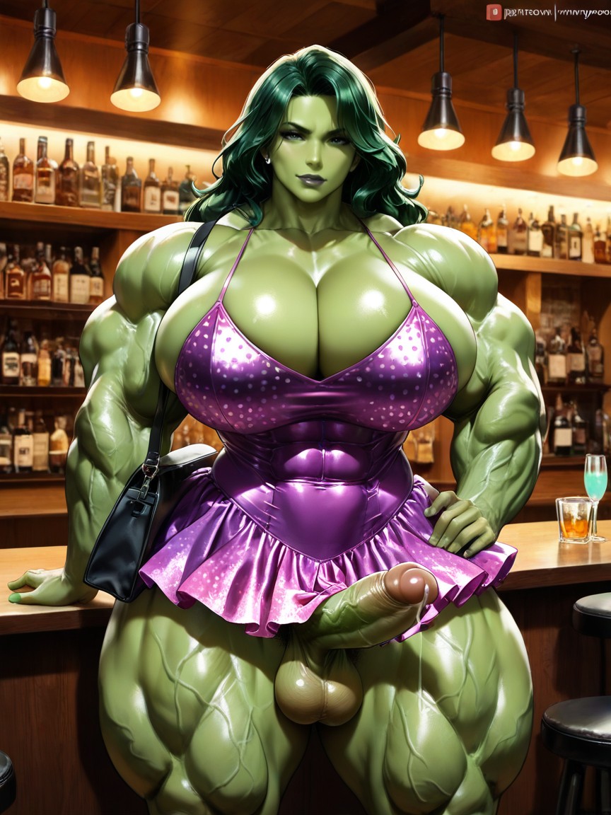 Large Rounded Bimbo Breast Implants, Front View, Bodybuilder Hentai AI Porn