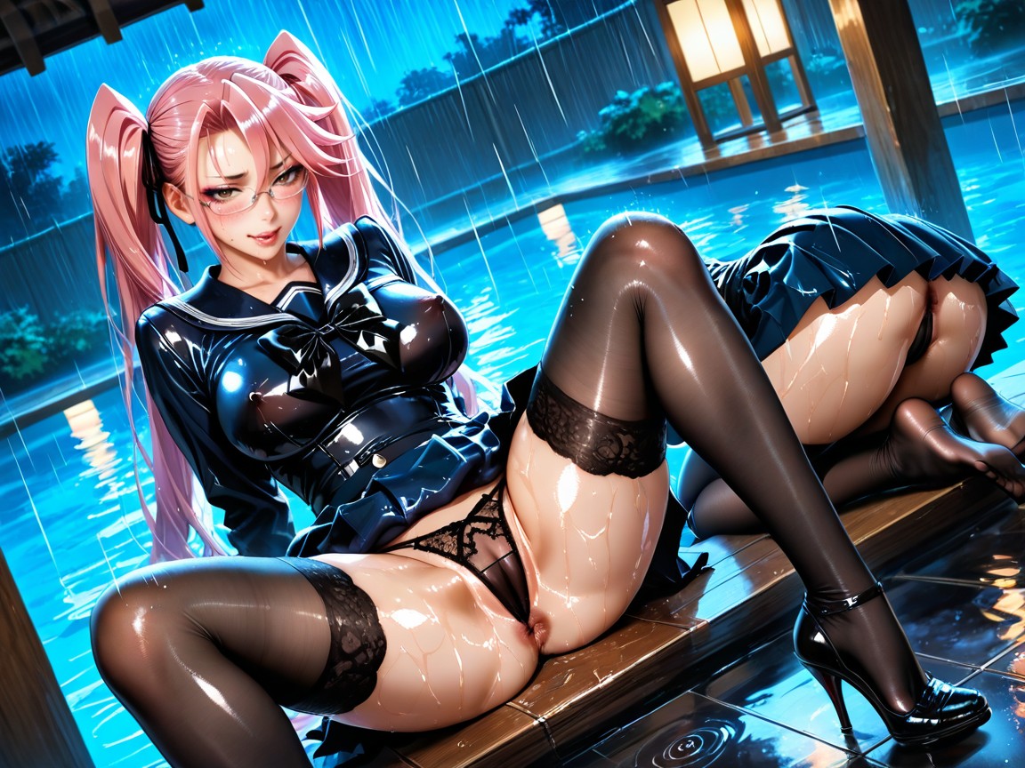 Extremely Wet Clothes, Black Bowtie, Second Woman Is Takagi Saya From Hotd Hentai AI Porn