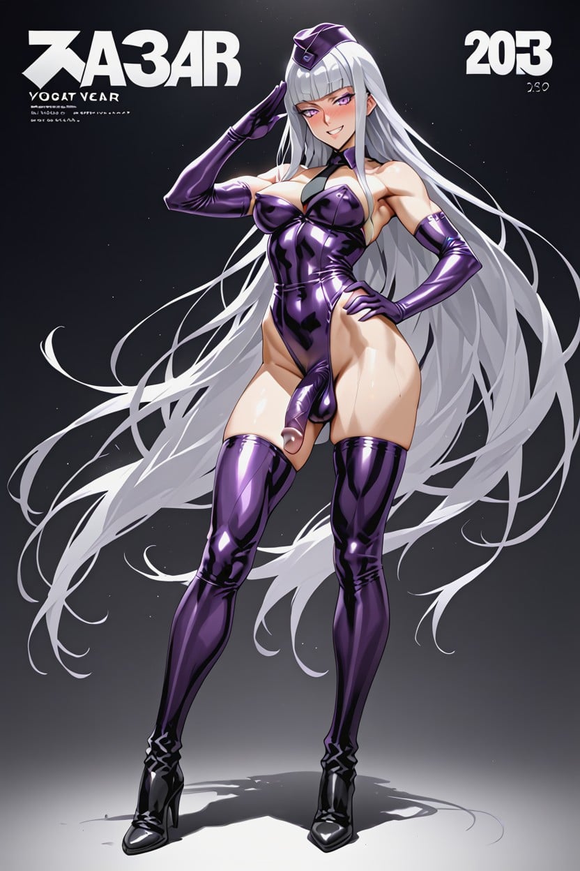 One Knee Bending For Backward, Standing One Leg Tiptoe, Gothic Font Logo Shemale AI Porn