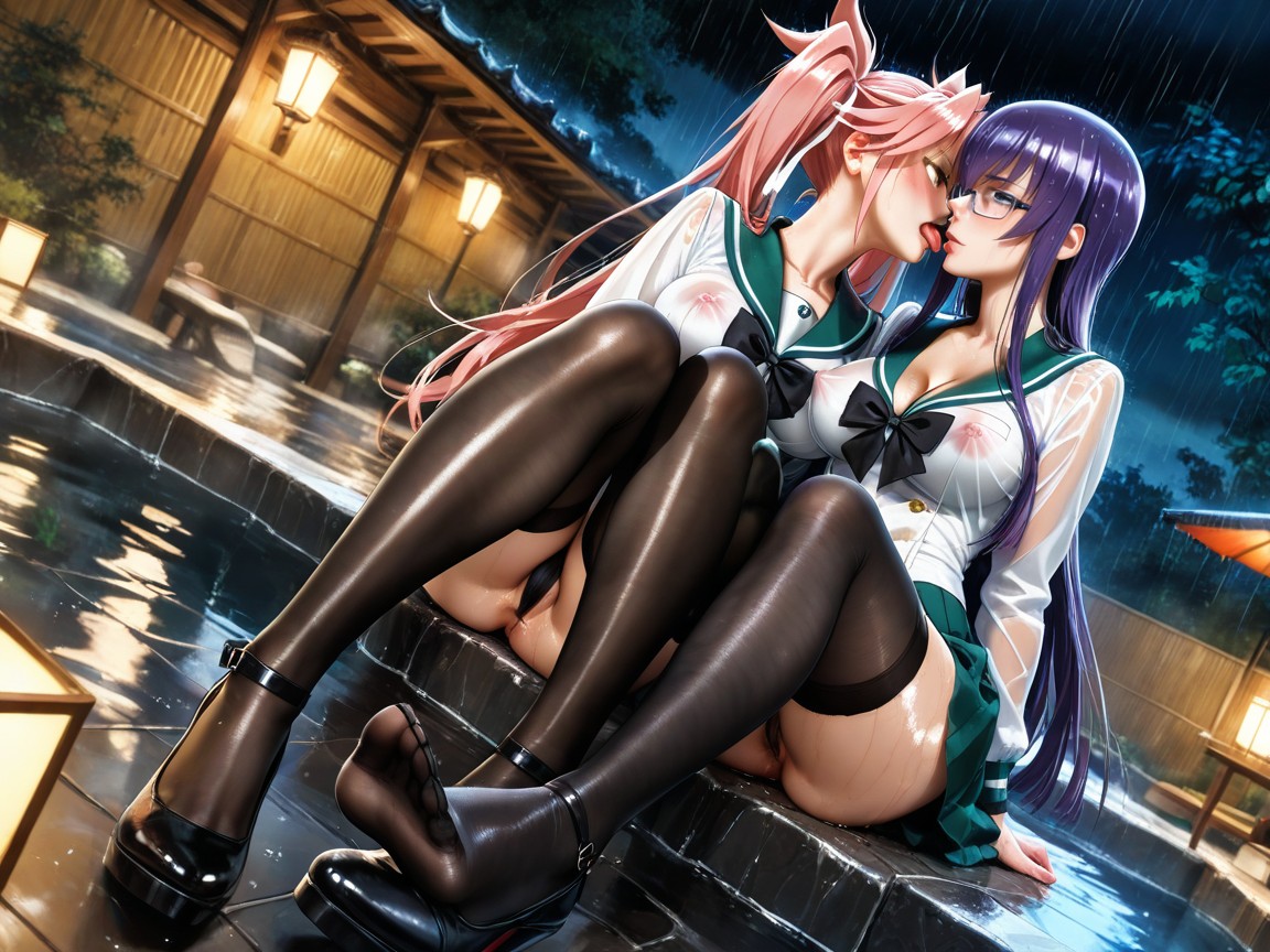 Ultra Quality, Takagi Saya From Hotd And Busujima Saeko From Hotd, Erect Nipples Hentai AI Porn