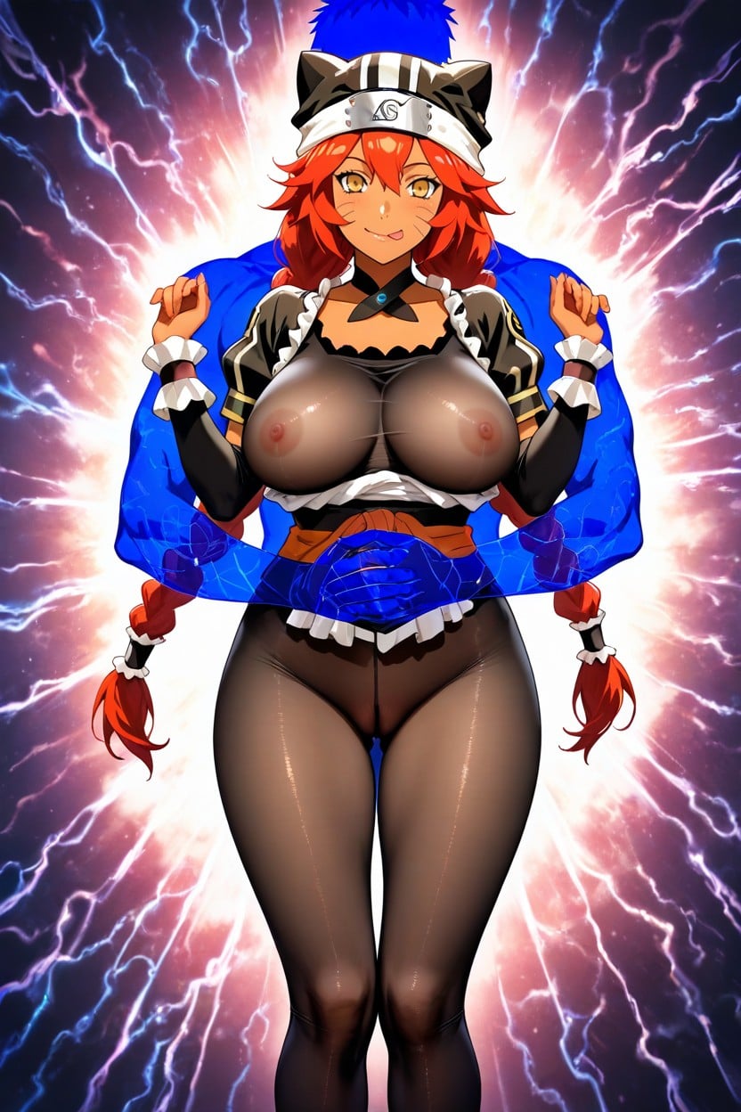 Twin Braids, Tongue Out, Rounded Hentai AI Porn