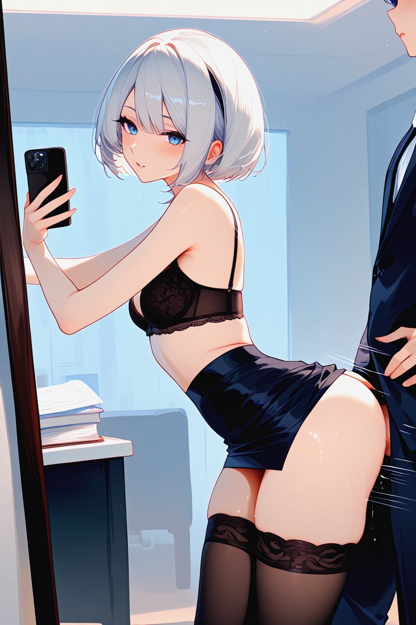 Side View, Bounce Lines, Blue Eyes Hentai AI Porn
