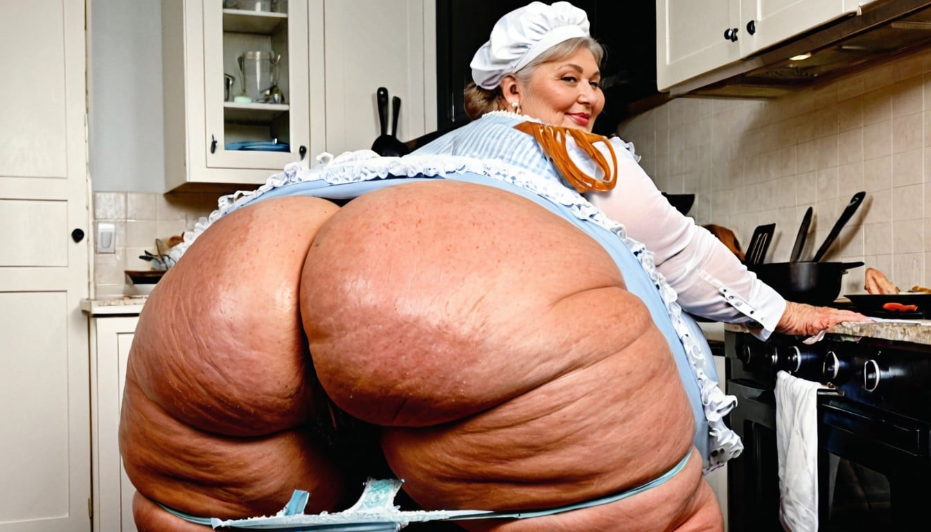 Oily Skin, Hyper Massive Ass, Dress Pulled Up Over Ass BBW AI Porn