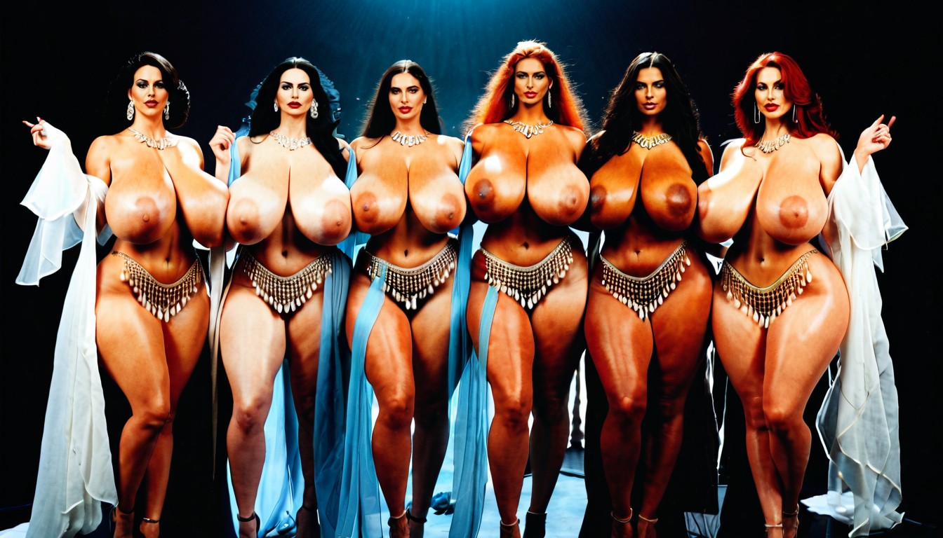Topless, Harem, Revealing Breasts AI Porn
