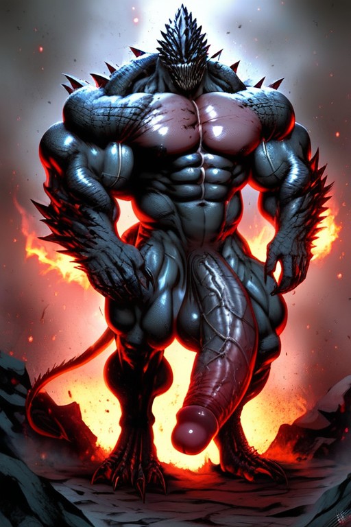 Bulky Musculature, Muscles Ripping Skin Taut, Digitigrade Clawed Feet AI Porn