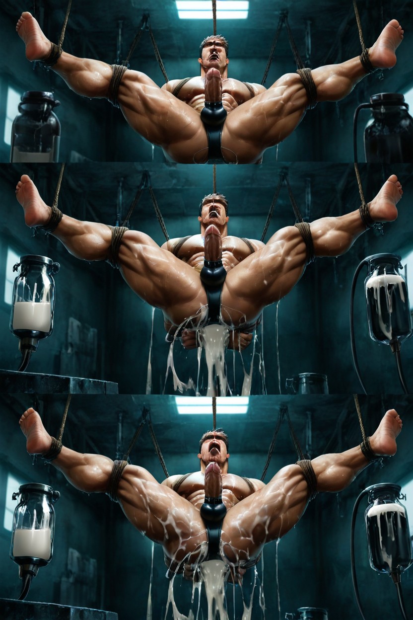 Anatomically Correct, Hands And Feet Tied Together, Milking Machine AI Gay Porn
