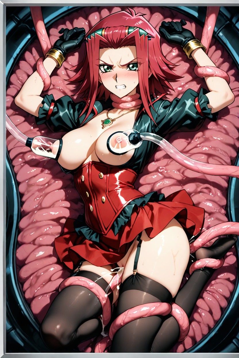 Elegant Red Corset With Golden Buttons On The Front, Tentacles Grabbing Waist, Source_yu-gi-oh! D's Hentai AI Porn