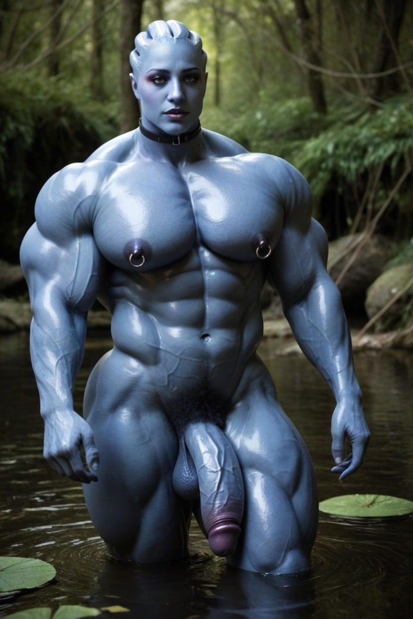 Oiled Body, Gigantic Thick Muscles Cover Hole Body, Male Chested Shemale AI Porn