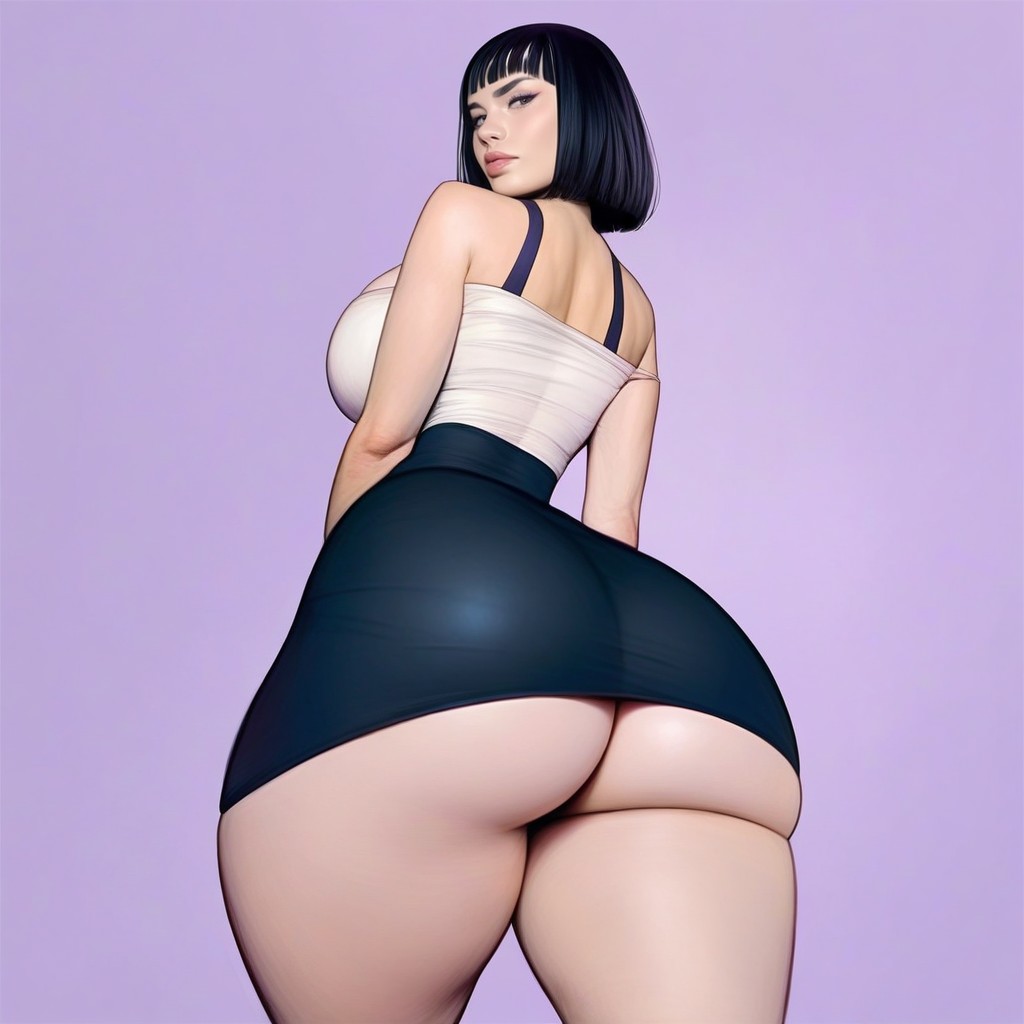 Looking Down At Her Ass, She Is Looking Behind Her, Extremely Beautiful Face AI Porn
