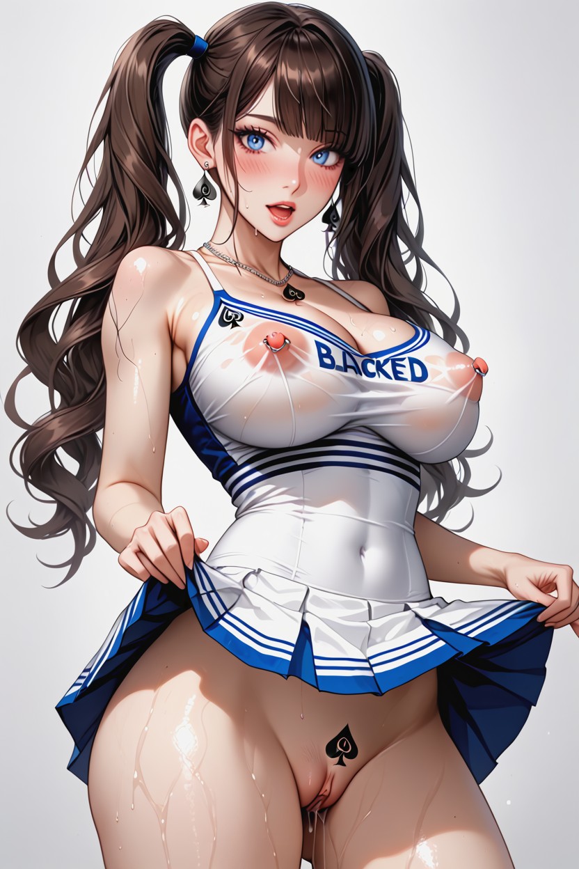 White Camisole, Preppy Queen Of Spades, Spade Nipple Rings AI Porn