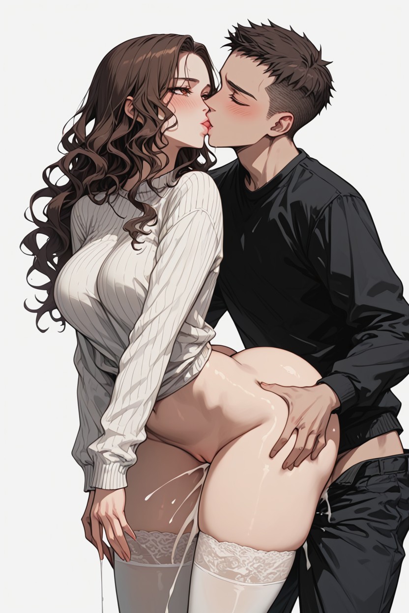 Stomach Pulge, Kissing, Brown Eyes Hentai AI Porn
