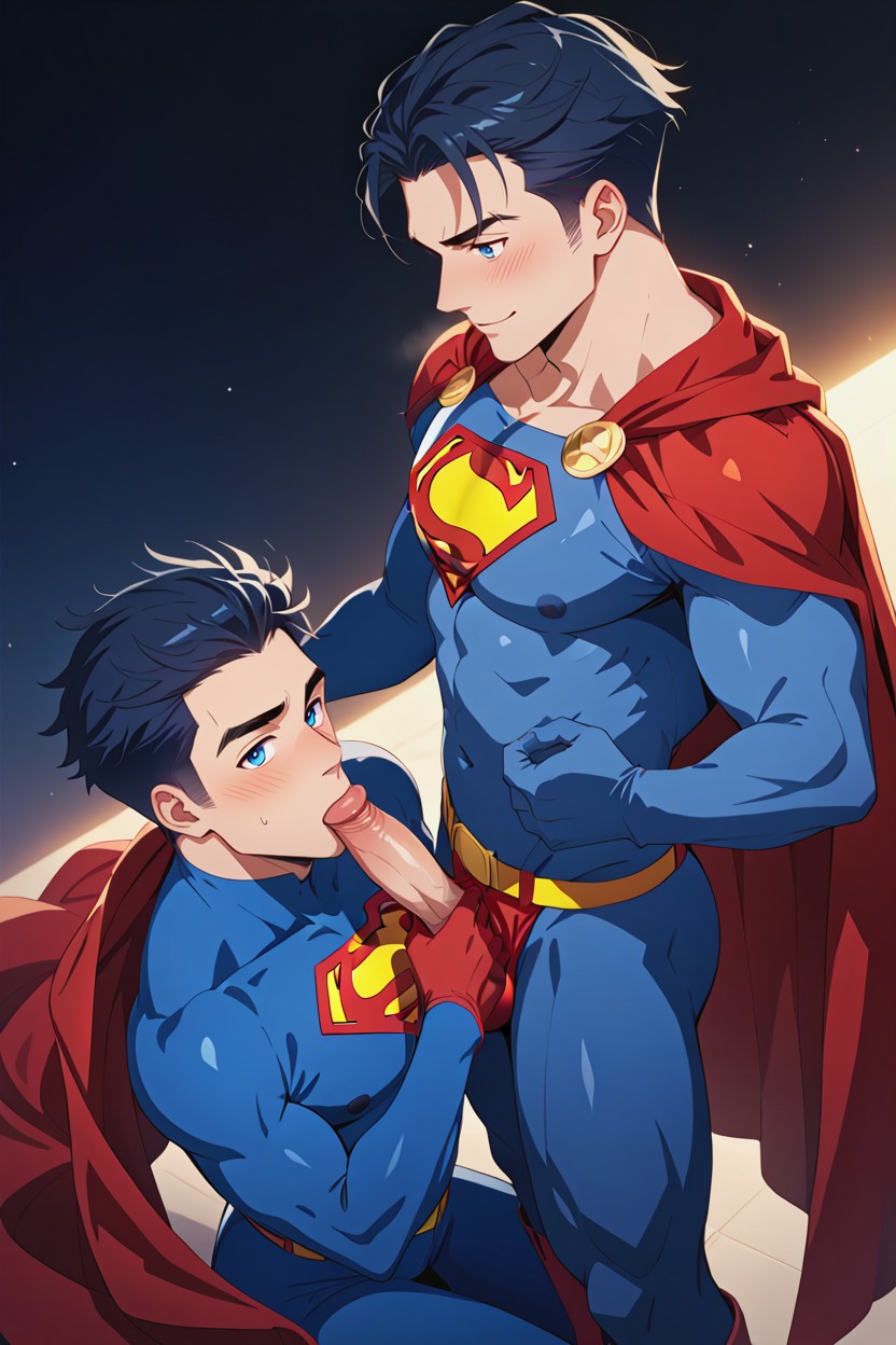 Blue Tights, The Other Man Is Kneeling Down On His Knees, Penis Showing AI Gay Porn