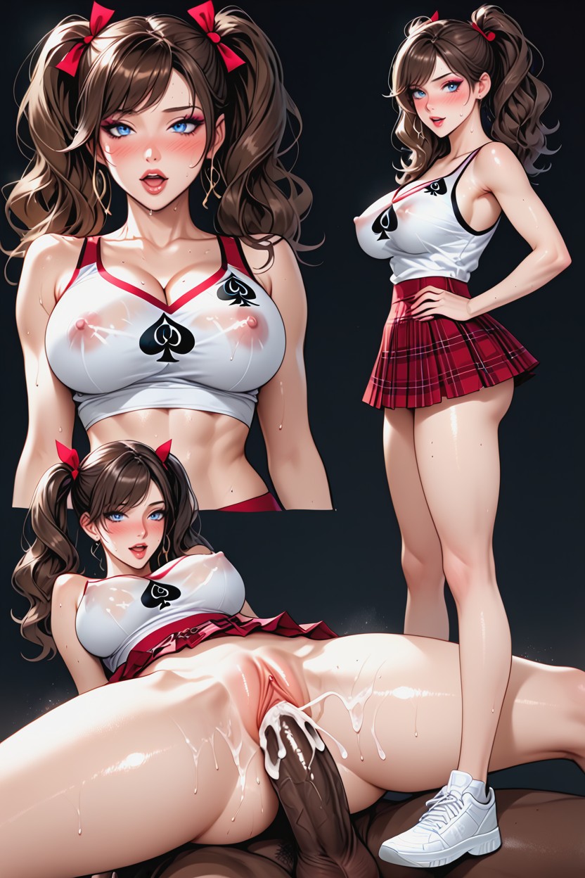 Twin Ponytails Brunette Hair, Marinette, Blacked Logo Cheerleader AI Porn