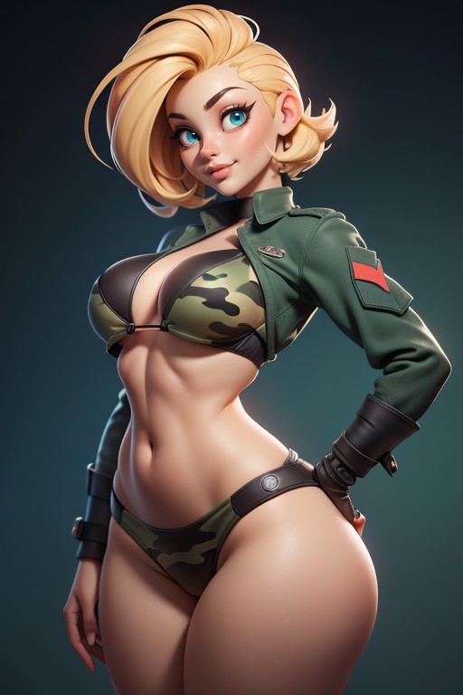 Buzzcut, Tall Curvy And Thick With Perfect Proportions, Sexy Woman Soldier Hentai AI Porn