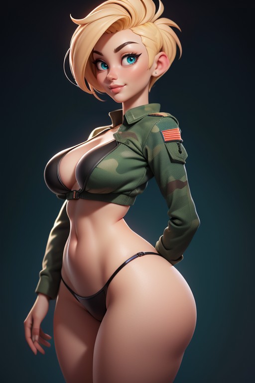 Pixie Cut, Sexy Confident Smirk Expression, No Hair In The Back Of Head Hentai AI Porn