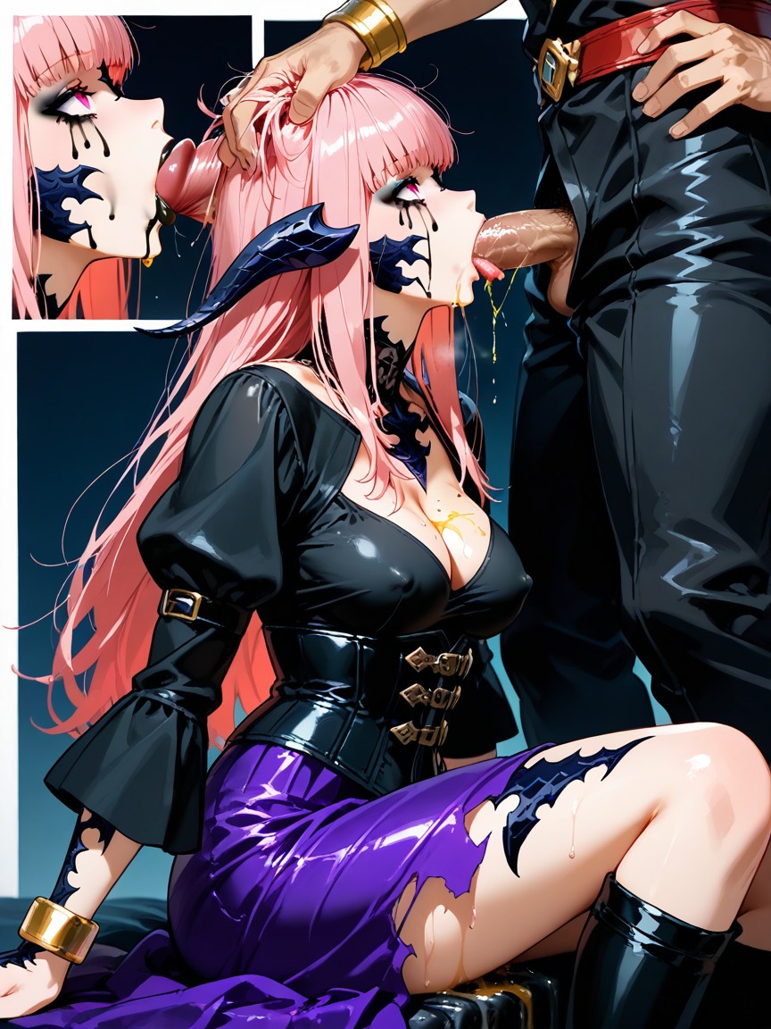 Blowjob (3rd Person), Oil Face, Man Take Hair For Push Her Head On Cock Hentai AI Porn
