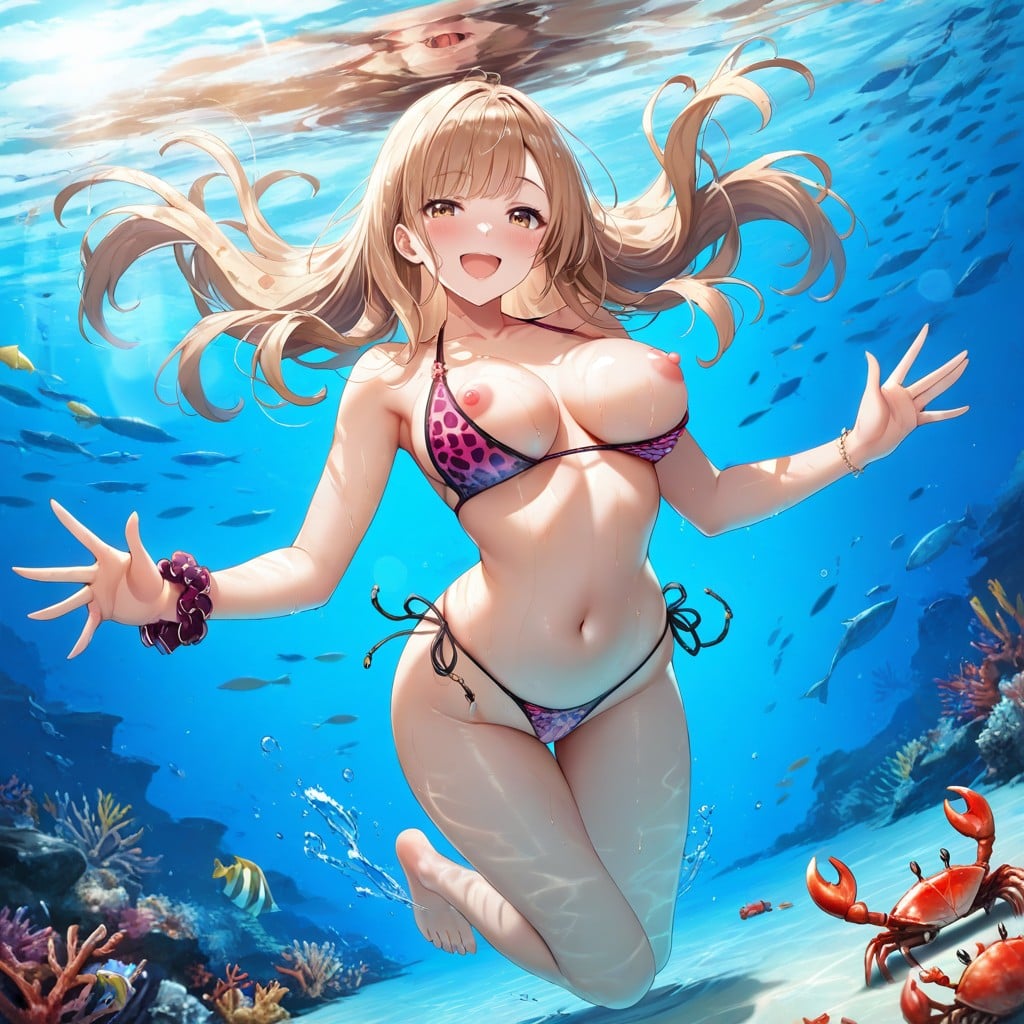 Front View, Looking At Viewer, Scrunchie Bracelet On Left Wrist Hentai AI Porn