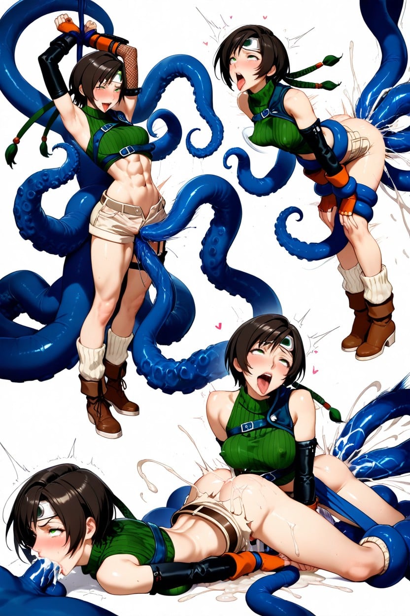 Yuffie Kisaragi From Final Fantasy Vii, Fucked By Multiple Pastel Blue Tentacules, Ahegao Hentai AI Porn