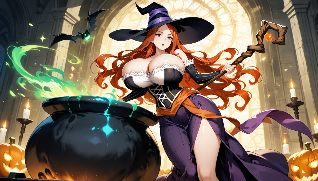 Long Flowing Red Hair, Ornate Shading, Brown Eyes Hentai AI Porn