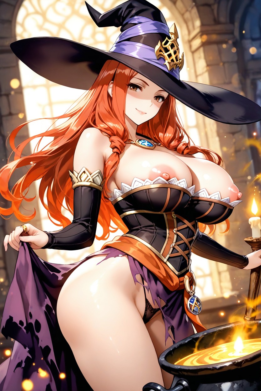 Brown Eyes Focused, Golden Spark Ring Forming, Exposed Ass With Visible Thong Hentai AI Porn