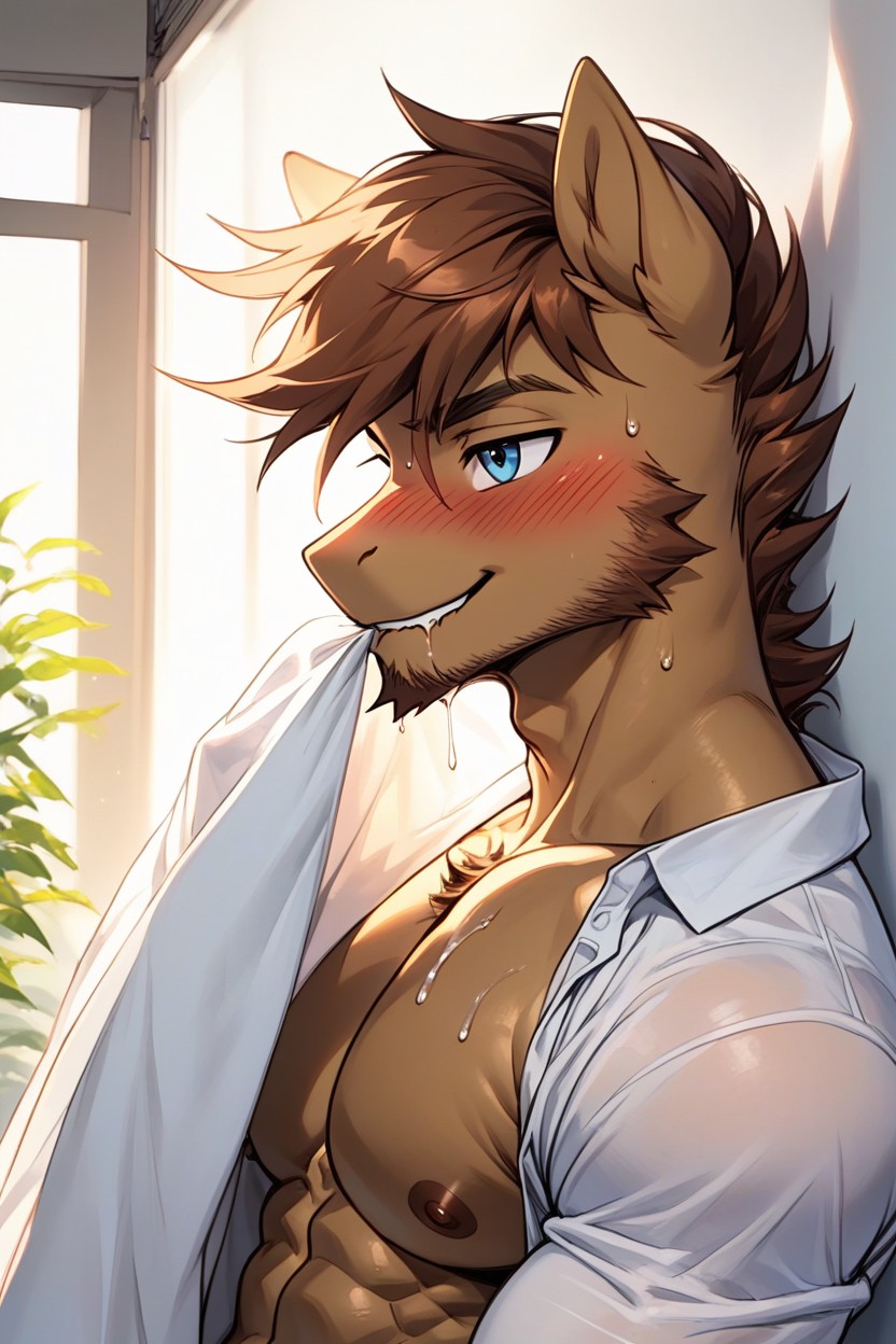 2 People, Biting Lip, Brown Arm Pit Hair Furry AI Porn