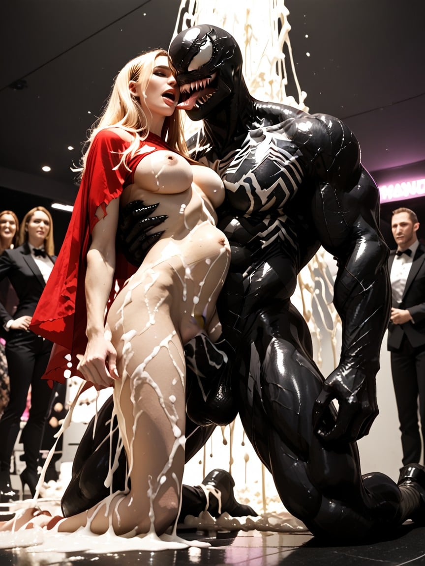 Rounded Breast, Human Woman Has Perfect Face, Black Venom Goo Starting To Cover Woman AI Porn