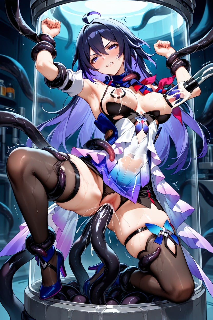 Skinny, Tentacles Around Belly, Hands And Feet Bound By Tentacles Hentai AI Porn