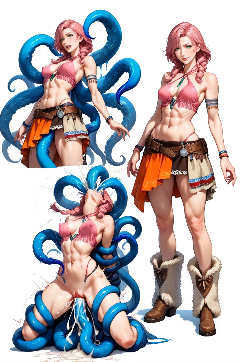 Dynamic Composition, Small Breasts, Orange Layered Asymmetrical Skirt Hentai AI Porn