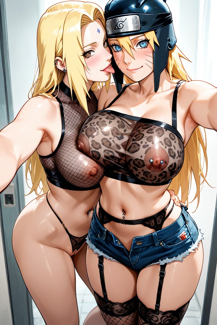 Selfie, Smile, Black Leopard-print Thong Hentai AI Porn