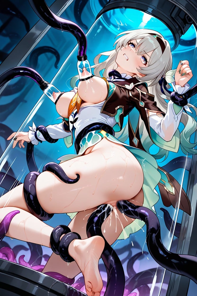 Double Penetration, Head Tilt, Black Tentacles Grabbing Neck Hentai AI Porn
