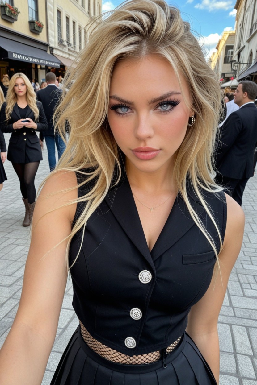 Black Waistcoat Vest, Extreme Blush, Muscular Thighs AI Porn