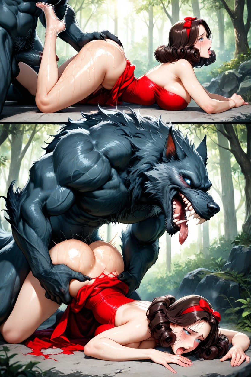 Bare Long Legs, Open Mouth, Getting Fucked By Hyper Huge Giant Werewolf Hentai AI Porn