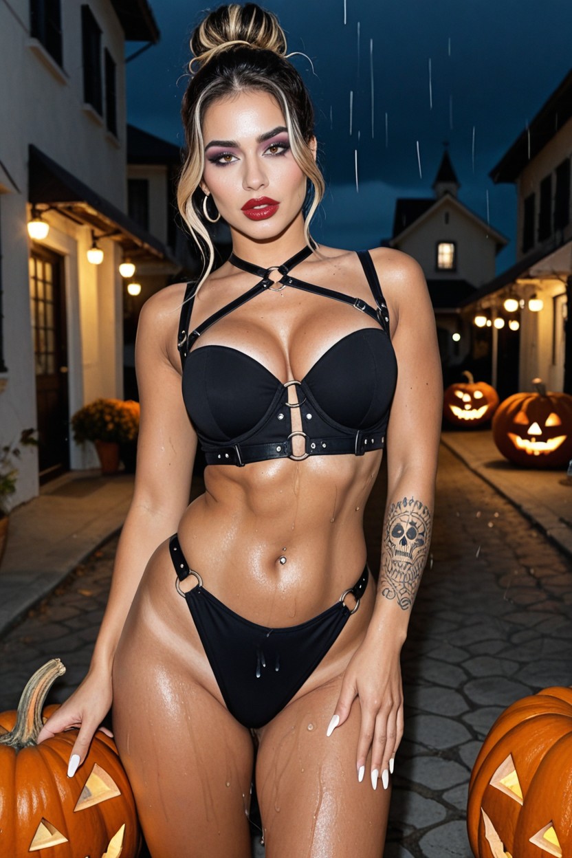 Hazel Eyes, Pierced Nipples, Tight Black Harness Dress Porno IA transsexuelle