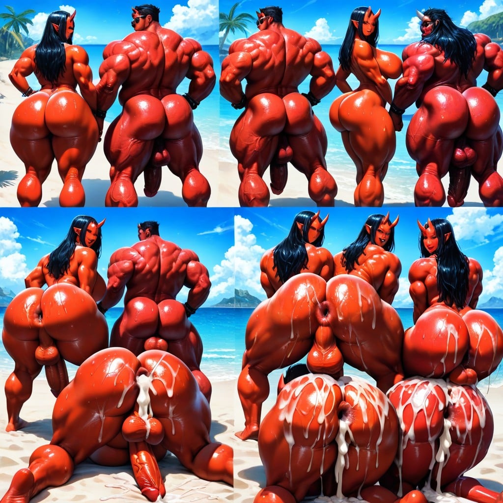 Oni Fucked In The Ass, Beach, Oni Sex Pose AI Gay Porn