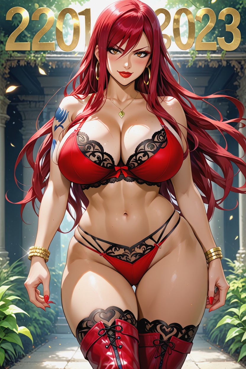 Red Lingerie, They Are On The Cover Of A Magazine Where It Says "fairy Sluts" At The Top, Tanned Skin Hentai AI Porn