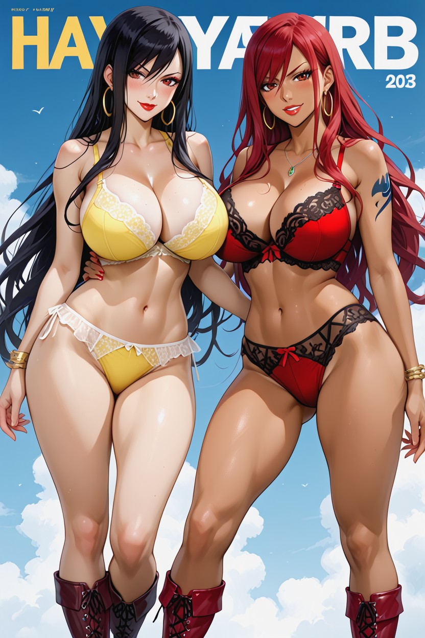 There Are Lucy Heartfilia And Erza Scarlet In The Picture, Motion Lines, Beautiful Body Hentai IA
