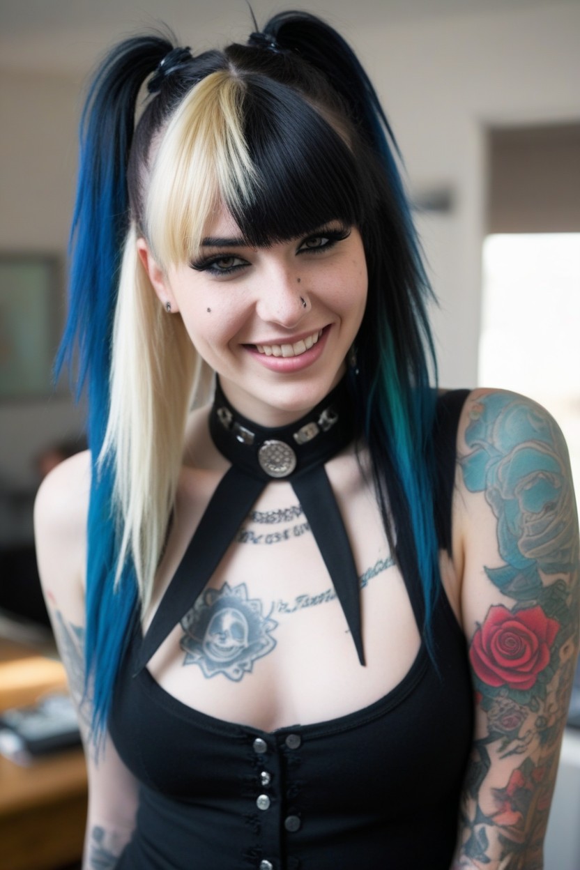 Emo Fringe Haircut, Naked, Front View AI Porn