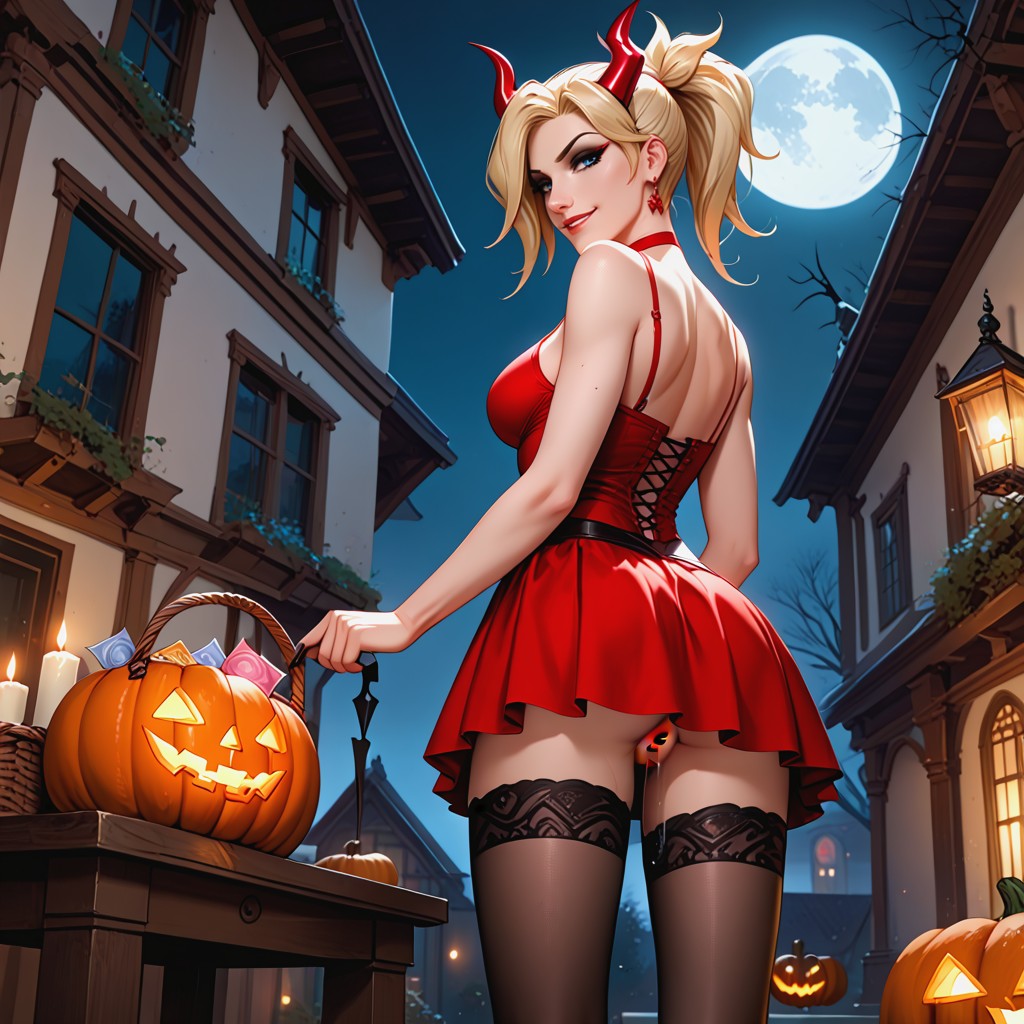 Red Skirt, Rear View, Showing Pussy AI Porn