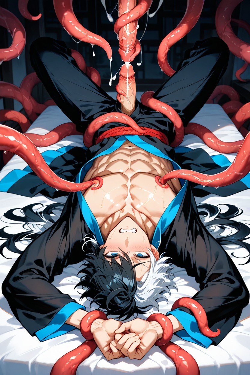 Hair Ends Slightly Curled Up At The Ends, Black Hair, Masturbation Tentacles And Groping Him AI Gay Porn