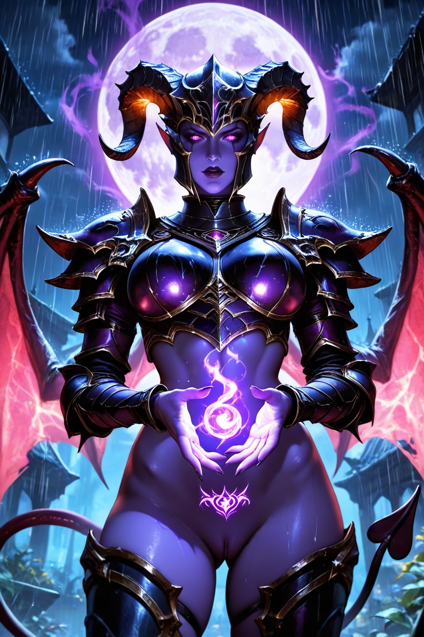 Purple Skin, Gothic, Purple Energy Around Her Body AI Porn