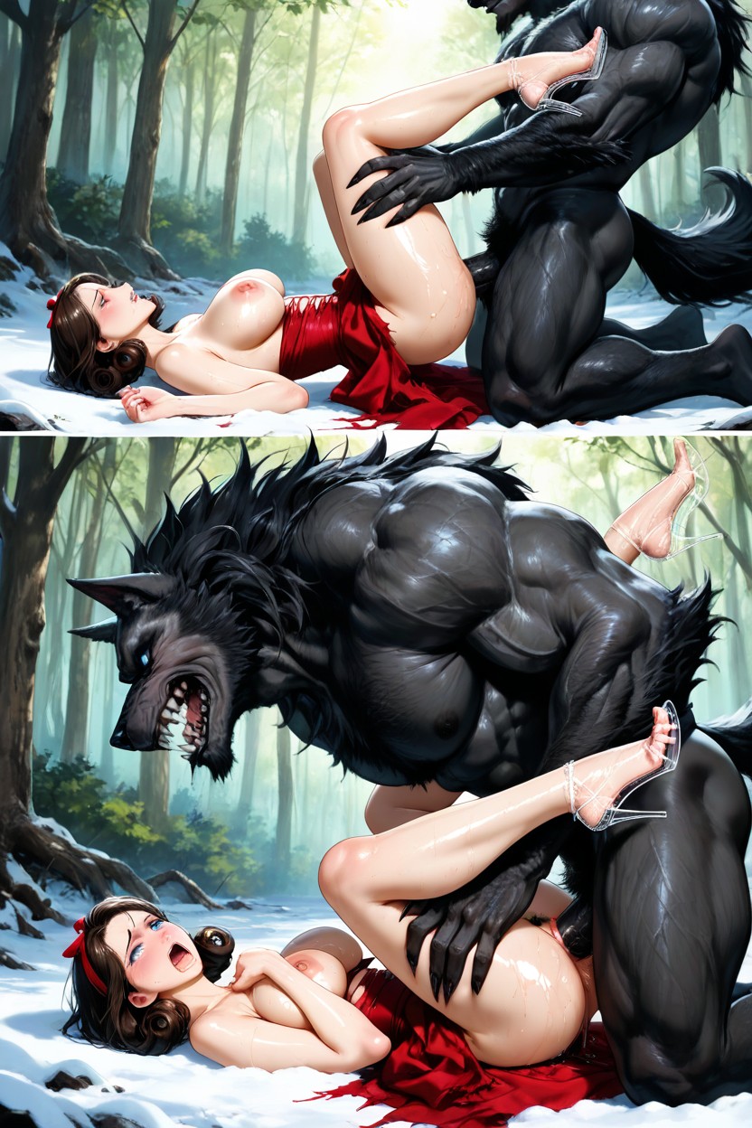 Dark Brown Hair, Thick Legs, High Transparent Heels That Reveal Toes Hentai AI Porn