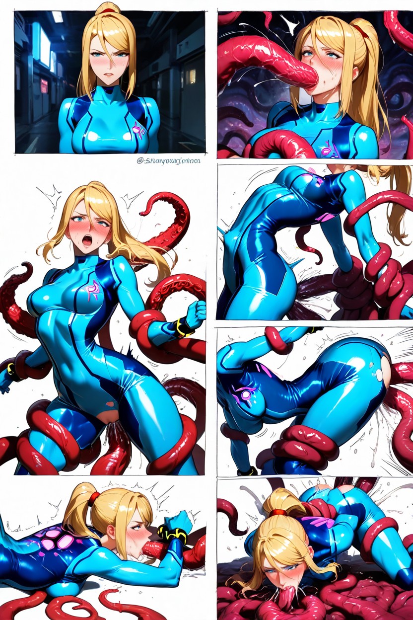 Zero Suit, Fucked By Multiple Pastel Blue Tentacles, Blue Eyes Hentai AI Porn