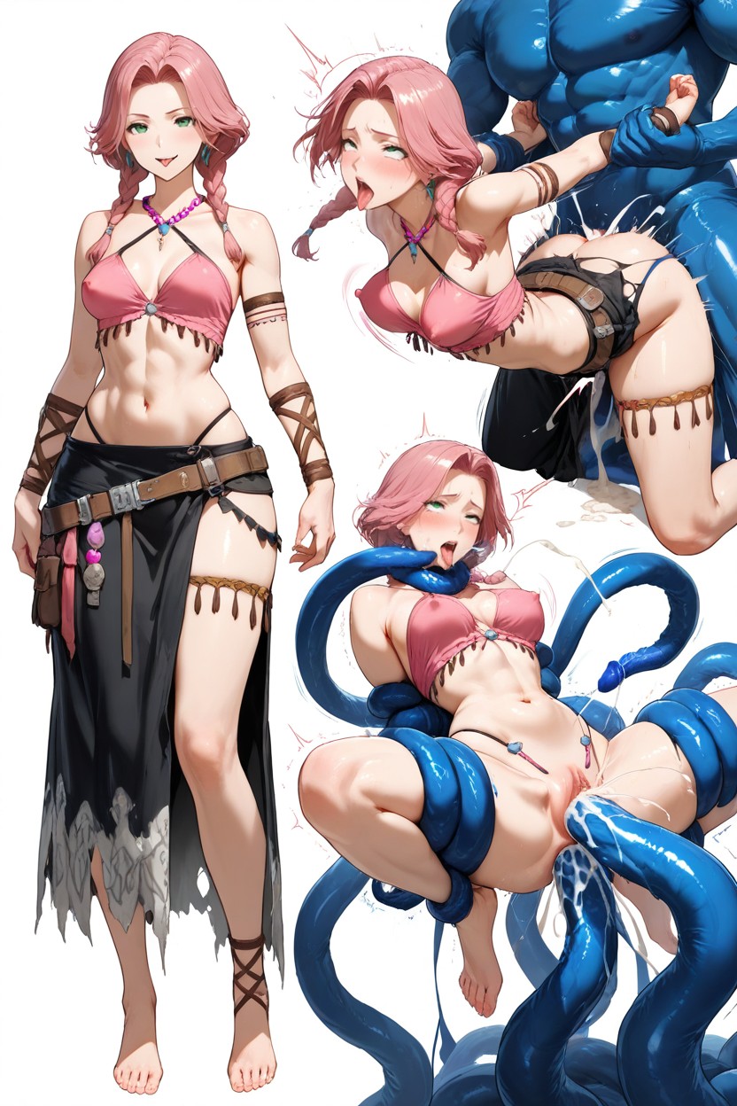 Four Different Insanely Energetic Poses And Angles, Restrained, Green Eyes Hentai IA