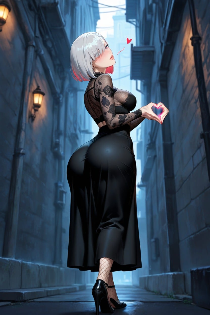 Face, Torn Black Shiny Fishnet Stockings, Ultra High Details Porno IA Hentai