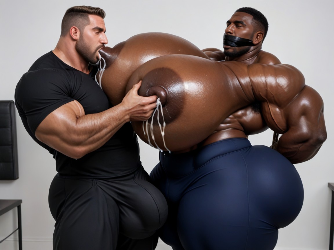 Wet Black Button Up Shirt, Hyper Bulky, Nipple Suck AI Gay Porn