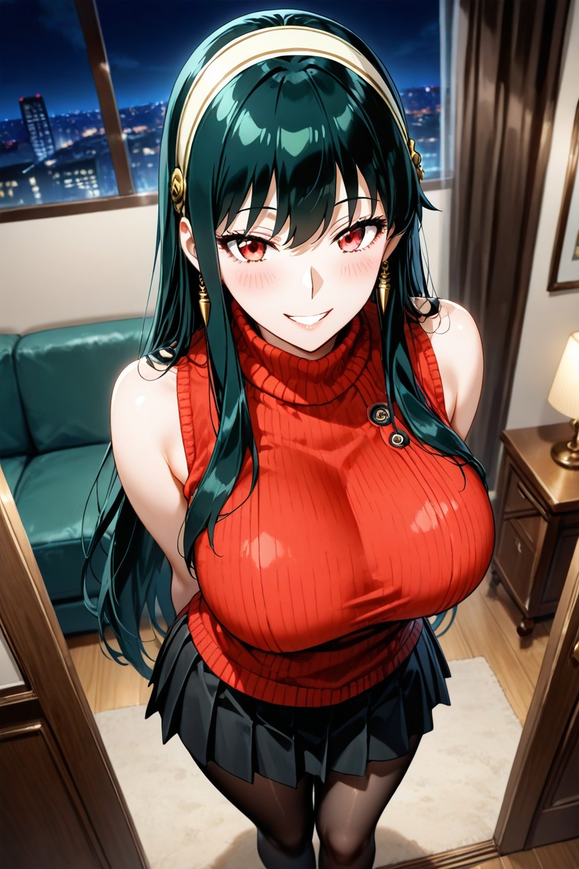 Black Tights, Living Room, Side View Hentai AI Porn