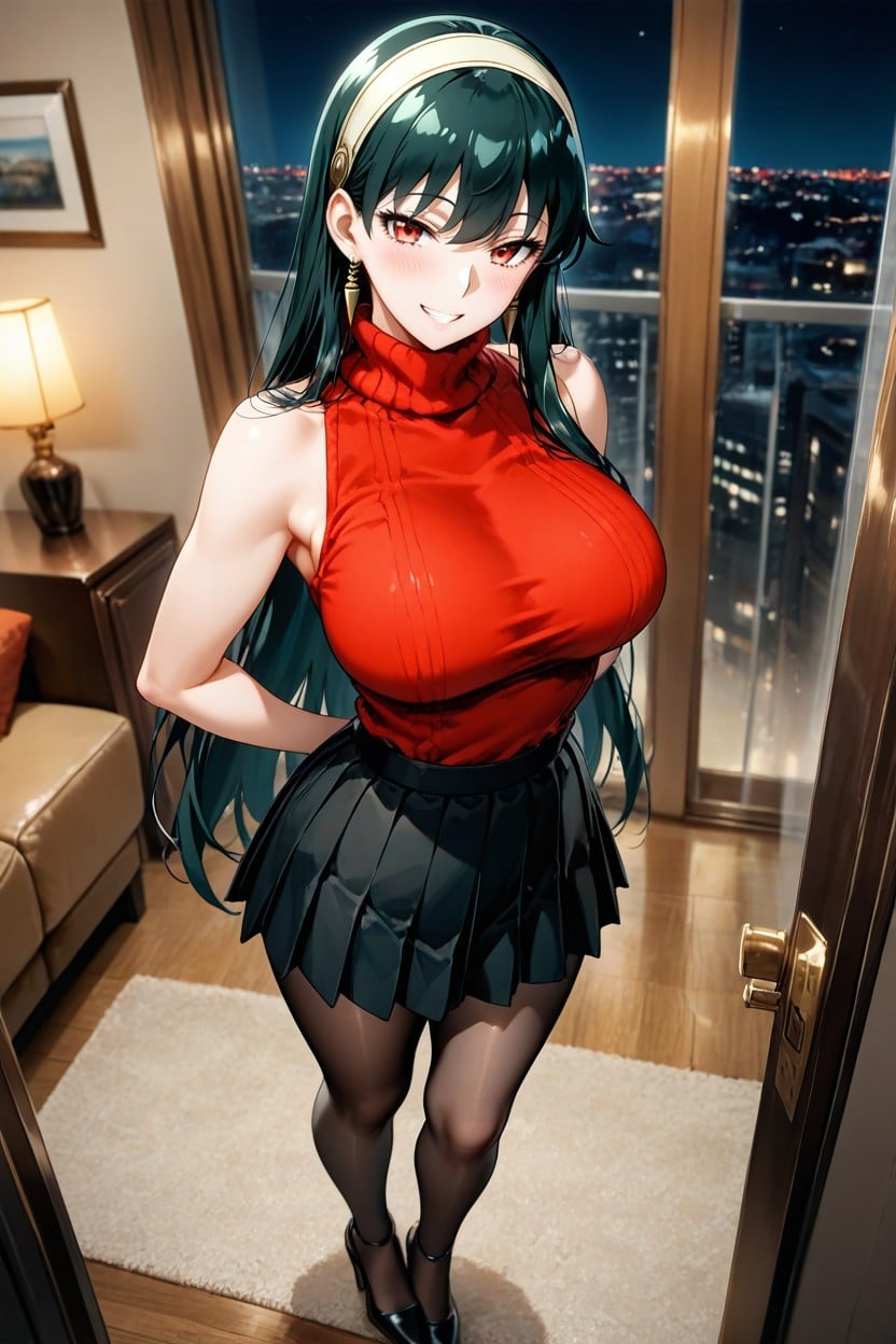 Culo Mediano, Black Pleated Skirt, Breasts High Hentai IA