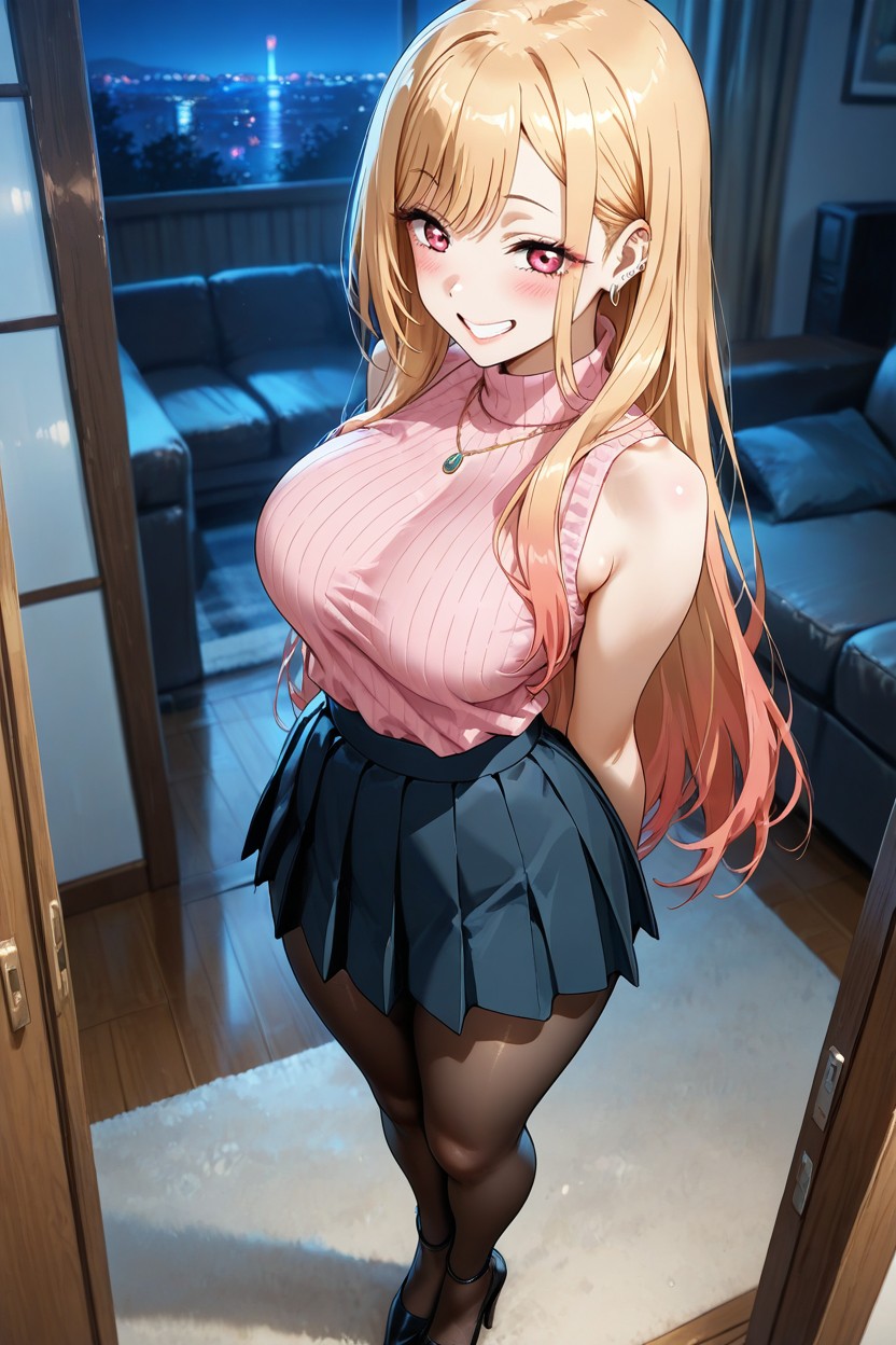 Black Pleated Skirt, Side View, Top Down Hentai AI Porn