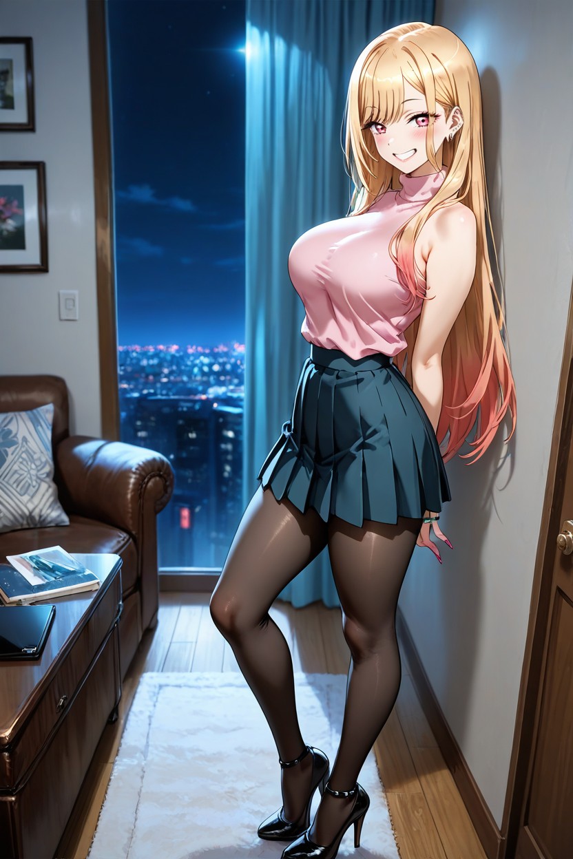 Straight Back, Curvy Body, Living Room Hentai IA